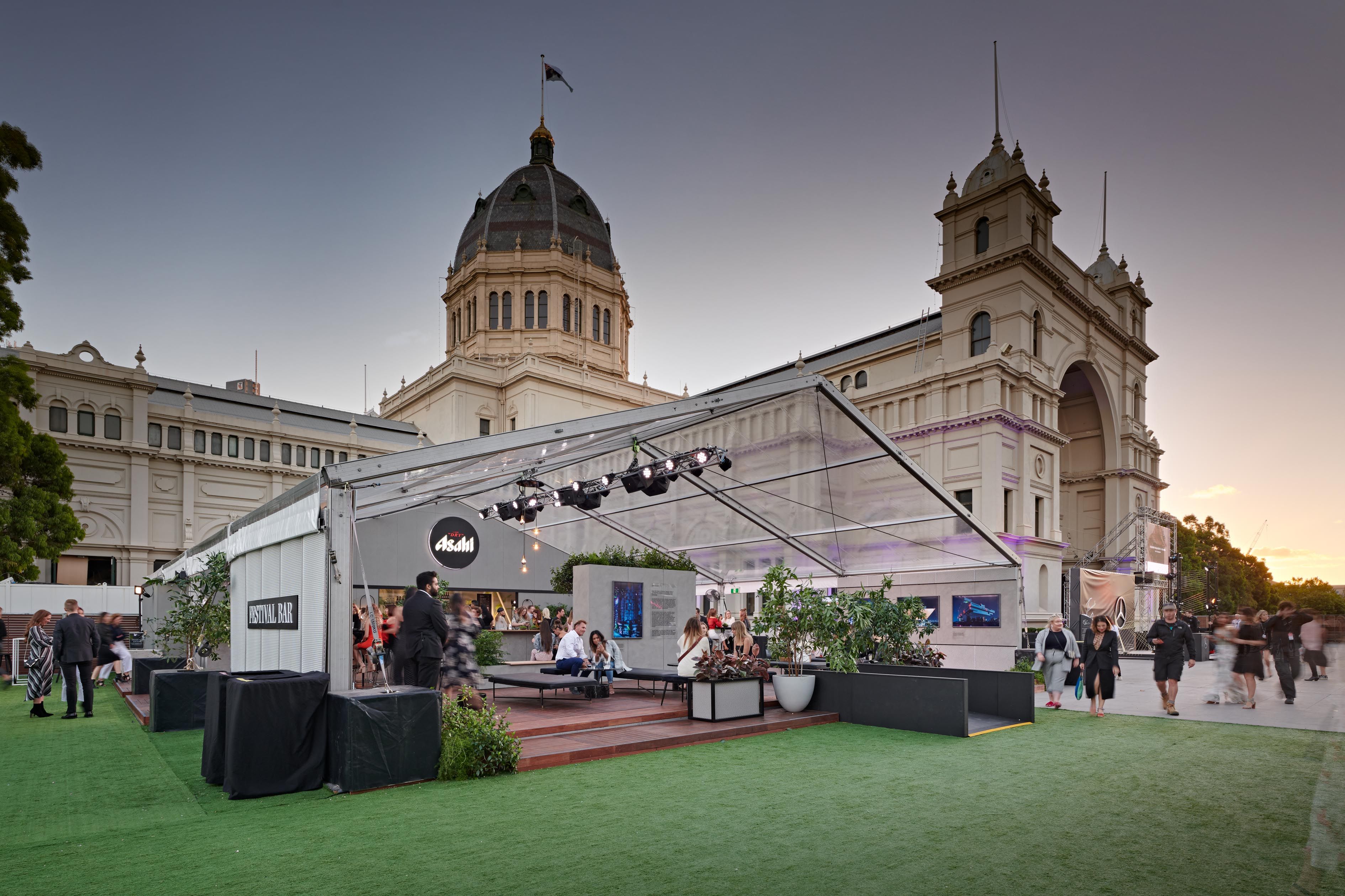 Virgin Australia Melbourne Fashion Festival Asahi Bar - brand activation, event management and production, fabrication and fitout - Royal Exhibition Buildings, Melbourne, Australia