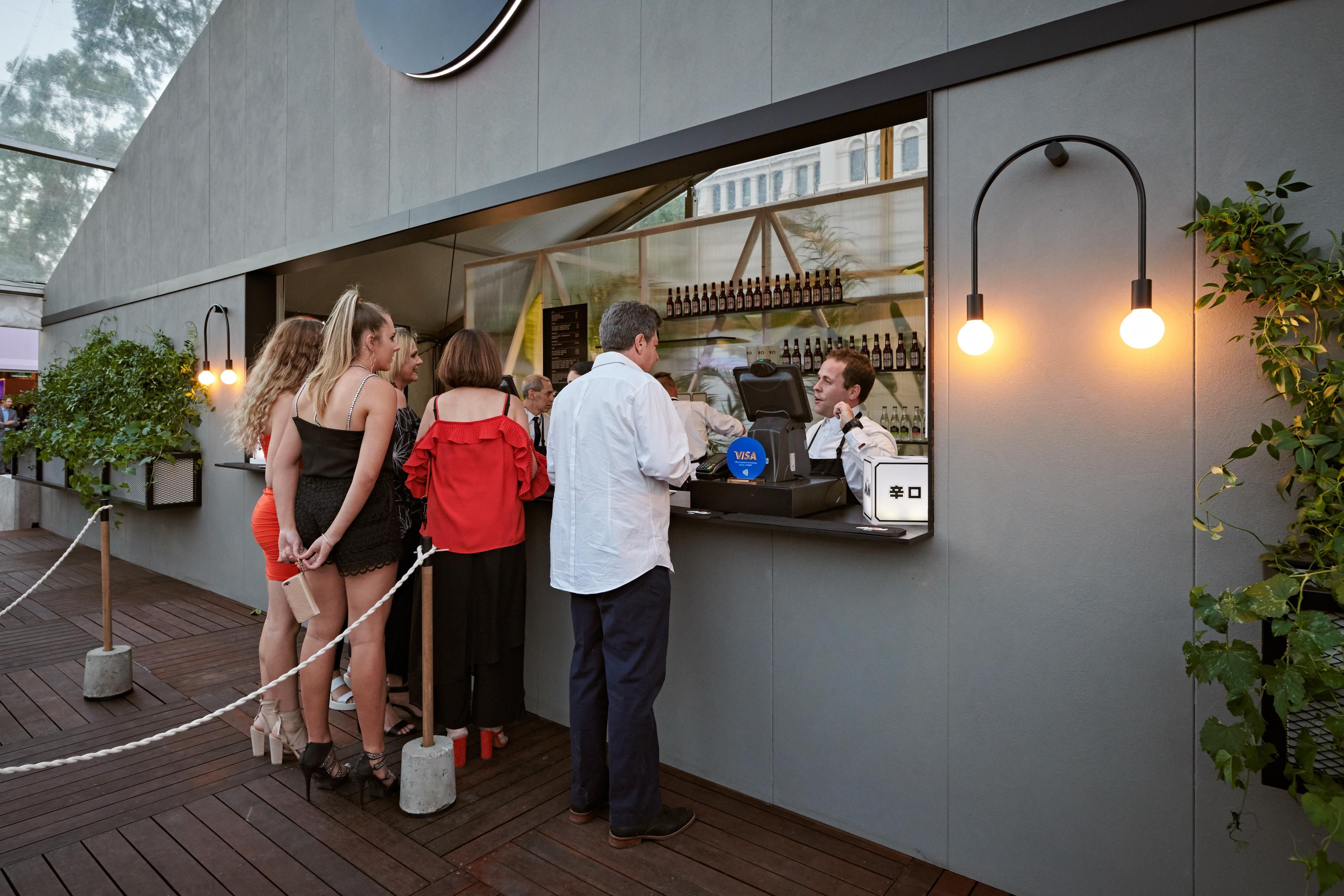 Virgin Australia Melbourne Fashion Festival Asahi Bar - brand activation, event management and production, fabrication and fitout - Royal Exhibition Buildings, Melbourne, Australia