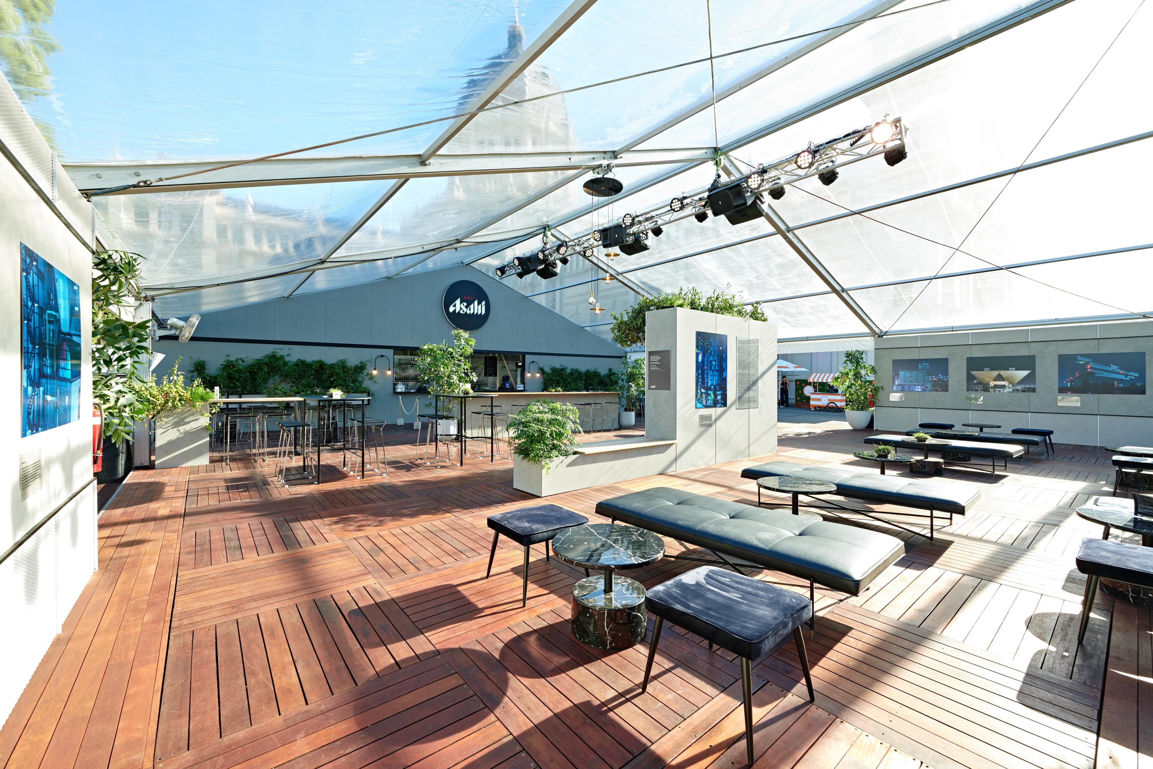 Virgin Australia Melbourne Fashion Festival Asahi Bar - brand activation, event management and production, fabrication and fitout - Royal Exhibition Buildings, Melbourne, Australia