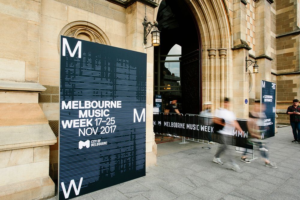 Melbourne Music Week Hub - event design and production, fabrication and installation - St Paul's Cathedral, Melbourne, Australia