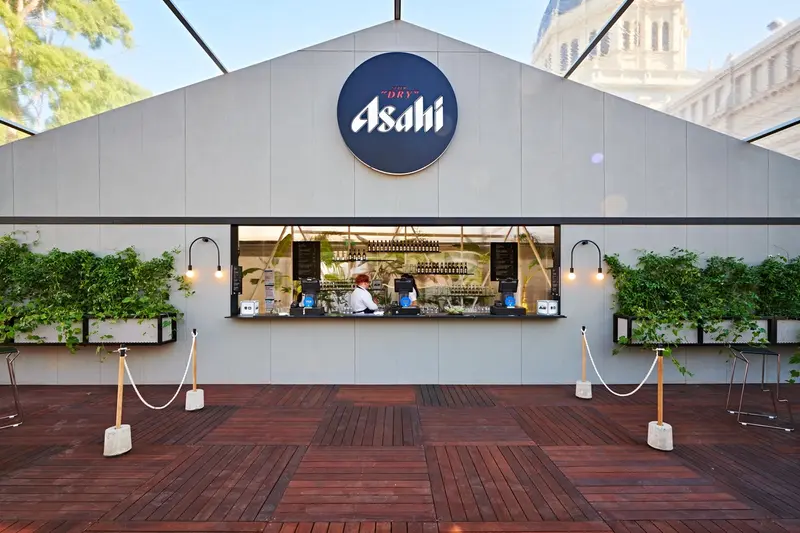 Virgin Australia Melbourne Fashion Festival Asahi Bar - brand activation, event management and production, fabrication and fitout - Royal Exhibition Buildings, Melbourne, Australia