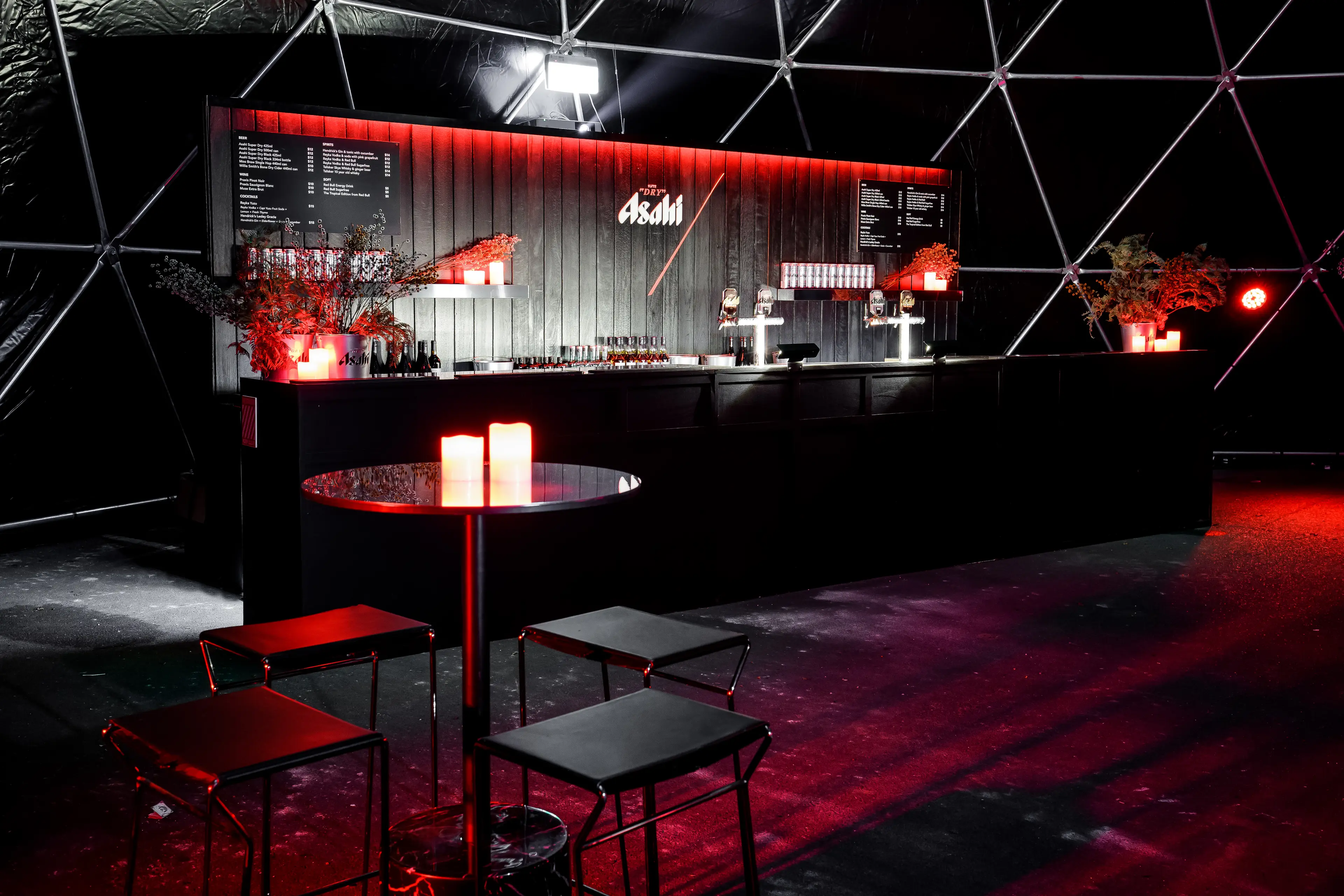 Asahi x Dark Mofo - brand activation, hospitality interior design, event production, build - Hobart, Tasmania, Australia